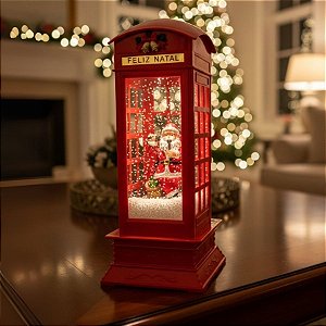 Cenário De Natal - Cabine Telefonica Com Papai Noel com Som , Luz e Movimento - 30x13cm  - 1 unidade - Rizzo
