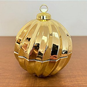 Bomdoniere Redonda de Vidro de Natal - Espiral Ouro - 13x10x10cm - 1 unidade - Cromus - Rizzo