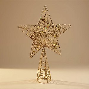 Topo Estrela para Árvore de Natal Plástico - Ouro - 29,5x20x5,5cm - 1 unidade - Cromus - Rizzo