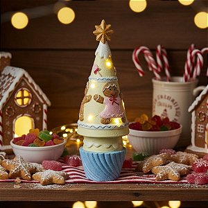 Enfeite De Natal em Resina - Árvore De Natal De Doces Com Bonecos De Ginger Bread Com LED - 30cm - 1 unidade - Rizzo