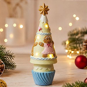 Enfeite De Natal em Resina - Árvore De Natal De Doces Com Bonecos De Ginger Bread Com LED - 30cm - 1 unidade - Rizzo