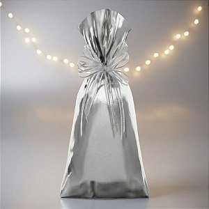 Saco Para Presente Metalizado - Prata G4 - 20x50cm - 50 unidades - Cromus - Rizzo