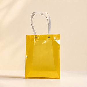 Sacola Transparente PVC com Alça de Fibra - Amarelo - 24,5x19,5x9,5cm - 1 unidade - Rizzo