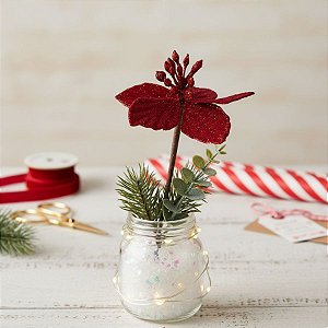 Poinsettia Decorativa - Vermelha com Glitter - 15x8cm - 1 unidade - Cromus - Rizzo