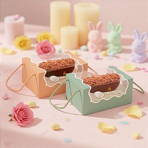 Caixa New Practice Com Alça e Colher para Meio Ovo - Lavie Composê - Sálvia e Amêndoa  - 6 unidades - Cromus - Rizzo