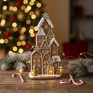 Enfeite De Natal em Resina - Vila Natalina De Ginger Bread - 21x10,5x4cm - 1 unidade - Cromus - Rizzo