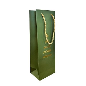 Sacola de Papel Premium para Garrafa - Desejos Verde - 35x12x9cm - 1 unidade - Cromus - Rizzo