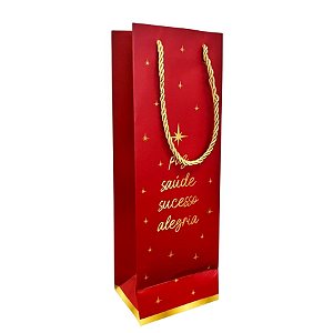 Sacola de Papel Premium Para Garrafa - Desejos Vermelho - 35x12x9cm - 1 unidade - Cromus - Rizzo