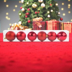 Bolas de Natal em Tubo - Vermelha Lisa, Matte e Glitter - 4cm - 6 unidades - Cromus - Rizzo
