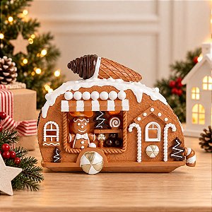Enfeite De Natal em Resina - Trailer Ginger - Marrom e Branco - 16x12,7cm - 1 unidade - Cromus - Rizzo