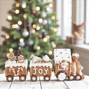 Enfeite De Natal em Resina - Trem Ginger - Marrom e Branco - 24x9cm - 1 unidade - Cromus - Rizzo