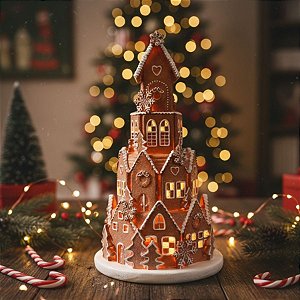 Enfeite De Natal Em Resina - Castelo Ginger - Marrom e Branco - 20,5x14cm - 1 unidade - Cromus - Rizzo
