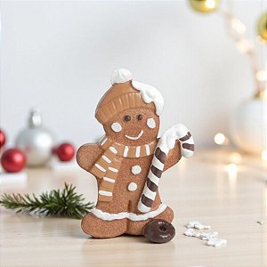 Enfeite De Natal em Resina - Boneco Ginger Menino - Marrom e Branco - 12,5x8,5cm - 1 unidade - Cromus - Rizzo