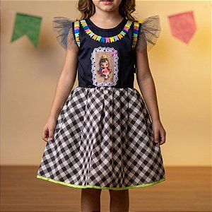 Vestido de Festa Junina Colorido - Bonequinha - Preto e Xadrez - G - 1 unidade - Rizzo