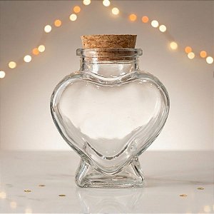 Potinho de Vidro Coração com Rolha 70ml - 01 unidade - 6cm x 7cm - Atacado Rizzo