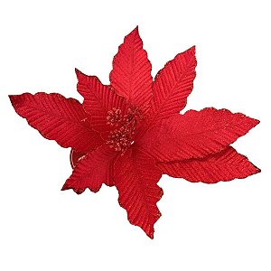 Poinsétia Decorativa - Vermelho Com Glitter - 30x30x12cm - 1 unidade - Cromus - Rizzo