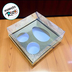 Caixa Ovo com 2 Brigadeiros - Meio Ovo de 50g -10x10x4,6cm - Ouro - 5 unidades - Assk - Rizzo