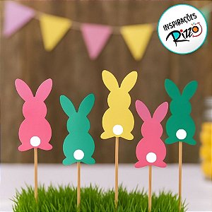 Pick Decorativo - Coelhinhos Sortidos - 20cm - 6 unidades - Rizzo