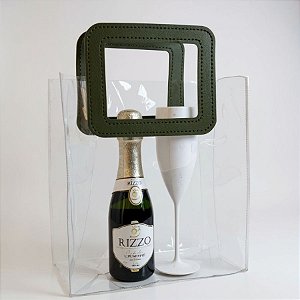 Sacola Transparente PVC com Alça Retangular Couro Verde - 24x21x11cm - 1 unidade - 1 unidade - Cromus - Rizzo