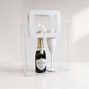 Sacola Transparente PVC com Alça Retangular Couro Branco - 16,4x14,2x7,3cm - 1 unidade - Cromus - Rizzo