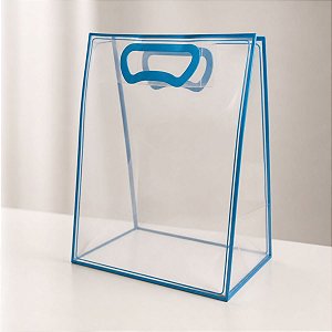 Sacola Transparente Fosca Pvc Alça Plana Azul Claro - 40x30x12cm - 10 unidades - 10 unidades - Cromus - Rizzo