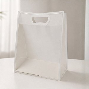 Sacola Transparente Fosca Pvc Alça Plana Branca - 30x23x15cm - 10 unidades - 10 unidades - Cromus - Rizzo