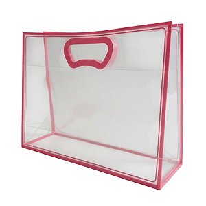 Sacola Transparente Fosca Horizontal Pvc Alça Plana Rosa Claro - 22x30x9cm - 1 unidade - 1 unidade - Cromus - Rizzo