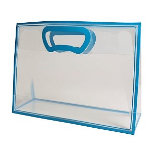 Sacola Transparente Fosca Horizontal Pvc Alça Plana Azul Claro - 22x30x9cm - 10 unidades - 10 unidades - Cromus - Rizzo