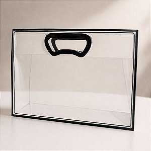 Sacola Transparente Fosca Horizontal Pvc Alça Plana Preta - 22x30x9cm - 10 unidades - 10 unidades - Cromus - Rizzo