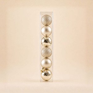 Bolas de Natal em Tubo - Champagne Fosco com Glitter - 5x5cm - 6 unidades - Cromus - Rizzo