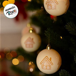 Bolas de Natal - Bege com Ginger  Branco/Bege/Marrom - 10x10cm   - 4 unidades - Cromus - Rizzo