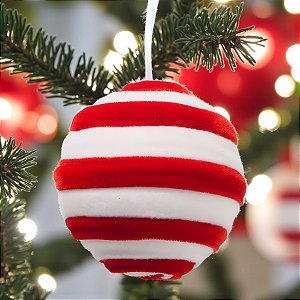 Bola de Natal - Branco com Espiral Vermelho - 10cm - 1 unidade - Rizzo