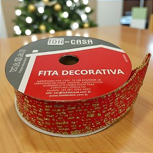 Fita Decorativa - Vermelha com Glitter Dourado - 3,8x914cm - 1 unidade - Rizzo