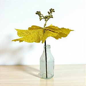 Poinsétia Decorativa - Veludo Dourado Com Glitter - 26cm - 1 unidade - Rizzo