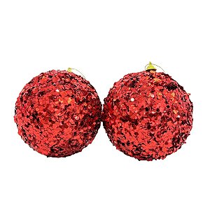 Bolas de Natal em Tubo - Vermelho com Glitter e Lantejoulas - 12cm - 2 unidades - Rizzo