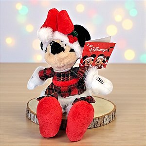 Pelúcia Minnie Mouse de Natal - Xadrez Verde e Vermelha - 15cm - 1 unidade - Disney Original - Rizzo