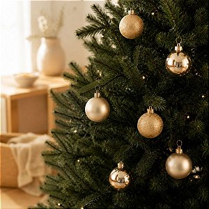 Bolas de Natal em Tubo - Ouro Lisa, Matte e Glitter - 6cm - 6 unidades - Cromus - Rizzo