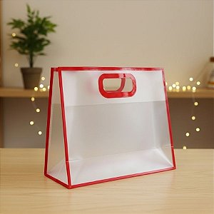 Sacola Transparente Fosca Pvc Alça Plana Vermelho - 22x26x10cm - 12 unidades - Rizzo