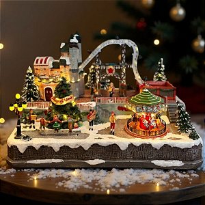 Cenário De Natal - Parque de Diversão com Som , Luz e Movimento - 55,5x38,5x34cm - 1 unidade - Rizzo