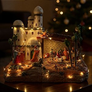 Cenário De Natal - Casa com Presépio com Som , Luz e Movimento - 24x17x22cm - 1 unidade - Rizzo