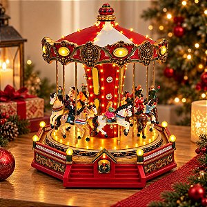 Cenário De Natal - Carrossel com Som , Luz e Movimento - 34x36x35cm - RZO02311 - 1 unidade - Rizzo