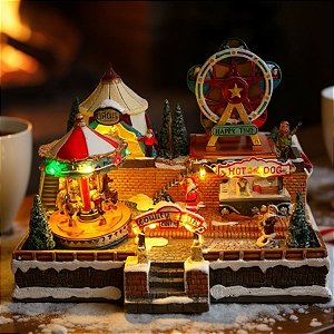 Cenário De Natal - Parque de Diversão com Som , Luz e Movimento - 23x18,5x16,5cm - 1 unidade - Rizzo