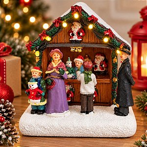 Cenário De Natal - Lojinha de Madeira com Luz - 10,5x7,5x11cm - RZO02309 - 1 unidade - Rizzo