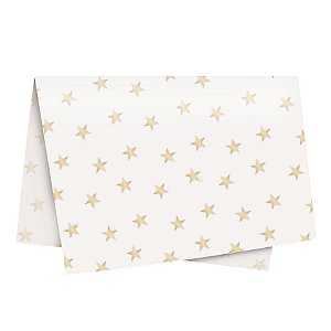 Papel de Seda - 49x69cm - Estrela Ouro e Marfim - 10 folhas - Rizzo Embalagens