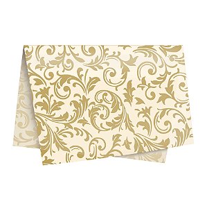 Papel de Seda - 49x69cm - Arabesco Ouro e Marfim - 10 folhas - Rizzo Embalagens