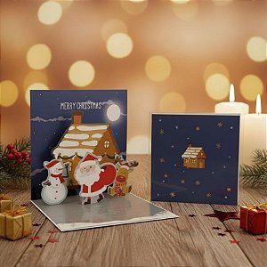 Cartão de Natal 3D - Cabana De Natal - 11x11cm - 1 unidade - Artlille  - Rizzo