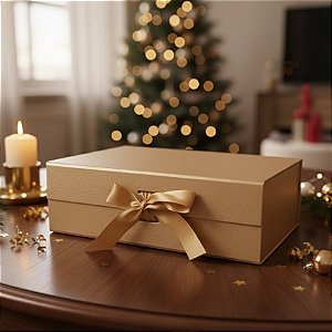 Caixa de Papel Rígido Retangular Ouro Chique com Imã e Fita  - 1 unidade - Artlille  - Rizzo