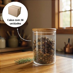 Pote de Vidro Hermético com Tampa de Bambu - 8x10cm - 380ml - 36 unidades - Rizzo