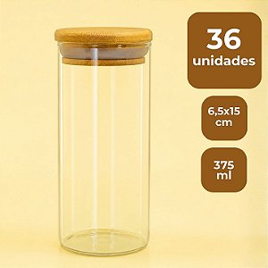 Pote de Vidro Hermético com Tampa de Bambu - 6,5x15cm - 375ml - 36 unidades - Rizzo