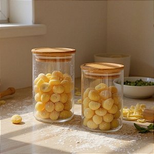 Pote de Vidro Hermético com Tampa de Bambu - 6,5x10cm - 325ml - 1 unidade - Rizzo